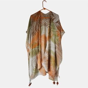 Do Everything In Love Palm Leaf Print Kimono OS Tassel Resort Coastal Beach